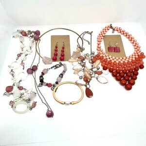 PINK PEACH CORAL ROSE QUARTZ NECKLACE BRACELET JEWELRY LOT MOP PEARL JEWELRY